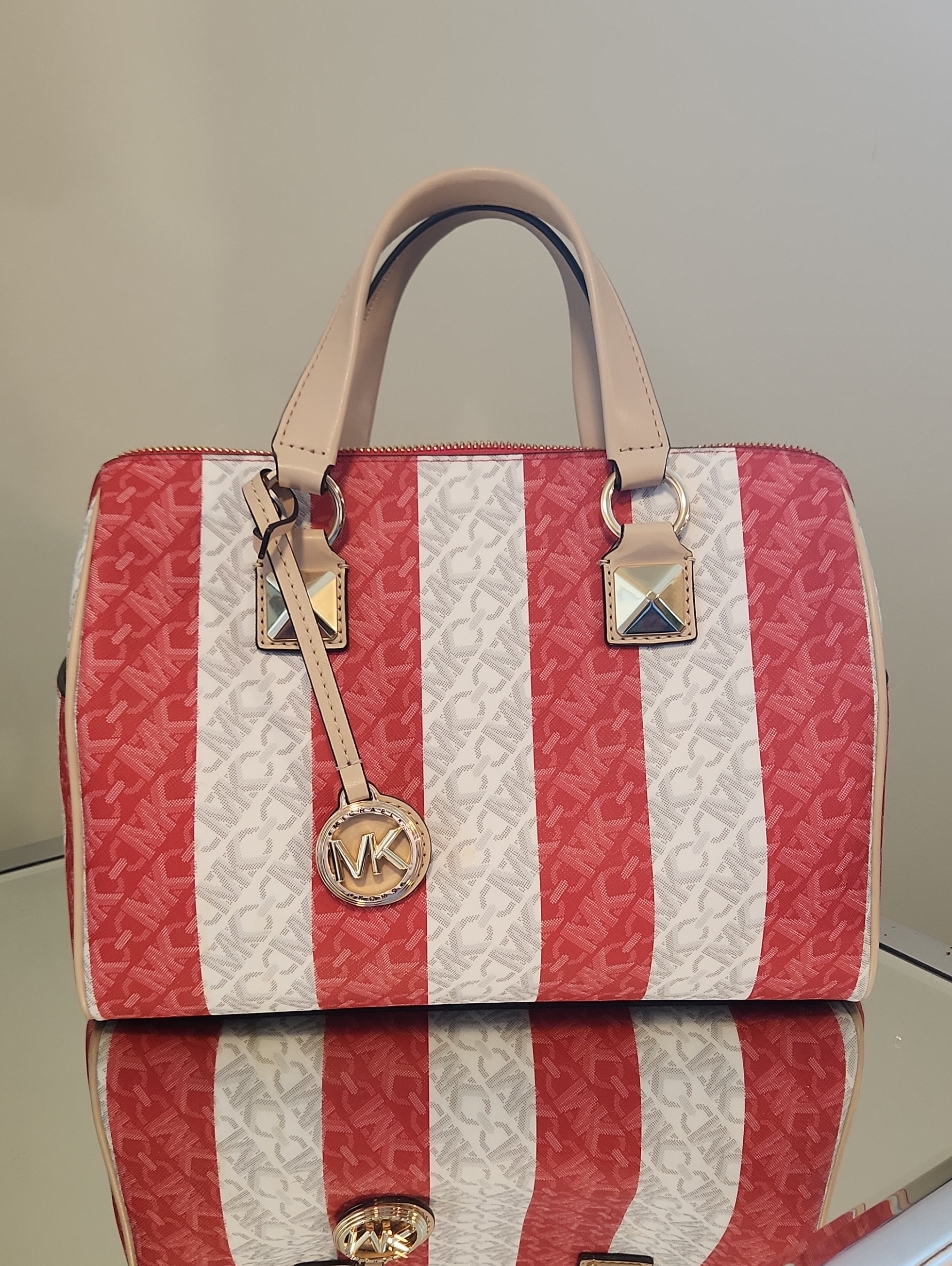 Michael Kors Pink & White Stripe Satchel